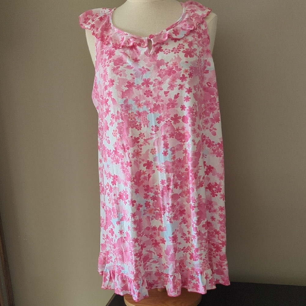 Karen Neuberger Pink Floral Sleeveless Nightgown. Size Large